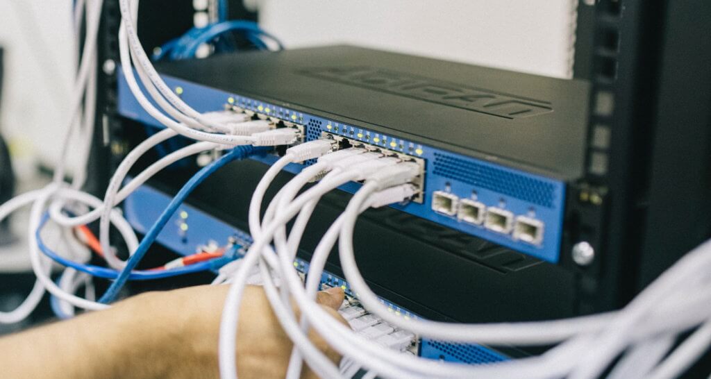 Network switch on mounting rack