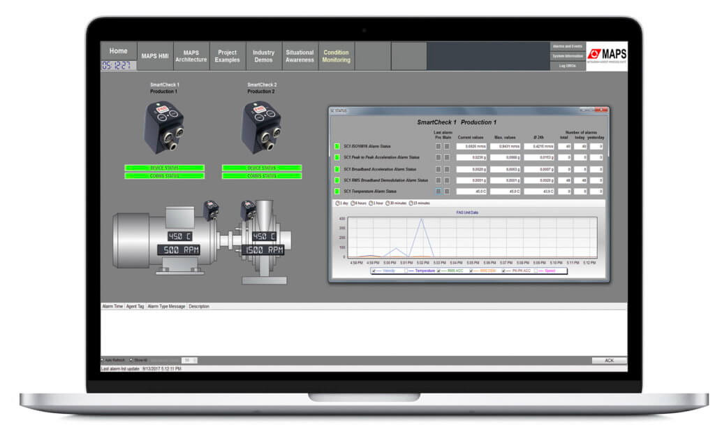 MAPS cloud-based SCADA software running on a silver laptop