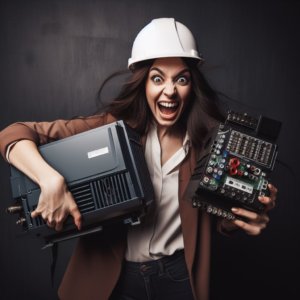 Crazy Female Engineer with Inverter image