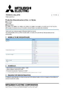 Mitsubishi Electric Alpha2 Series Production Discontinuation - TECHNICAL BULLETIN: FAM-A-0076-A