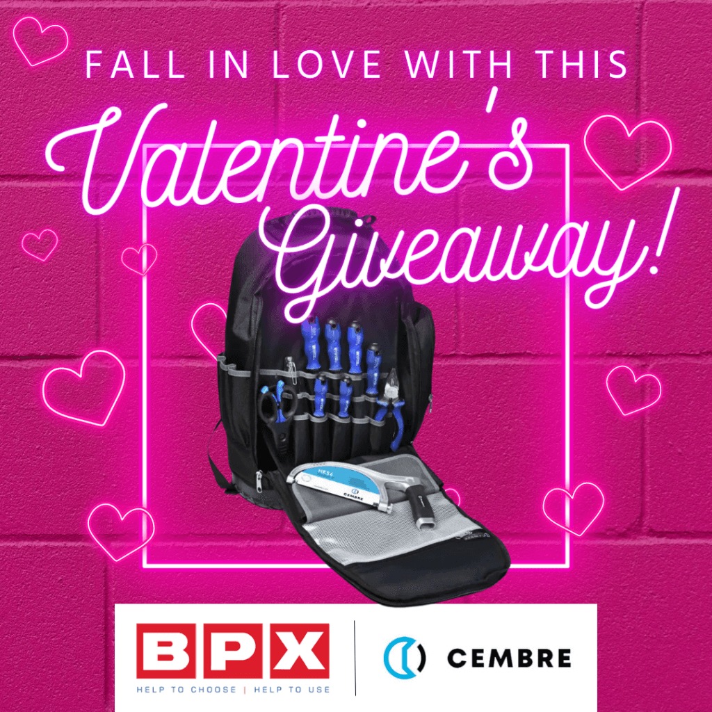 Fall in love with this Valentine’s Giveaway! graphic showing a Cembre KIT-CTBP1-1